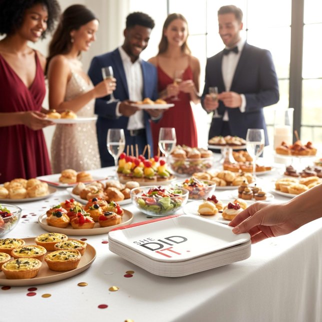 She Did It Red minimal Graduation Paper Plate Pappteller (Von Creator hochgeladen)