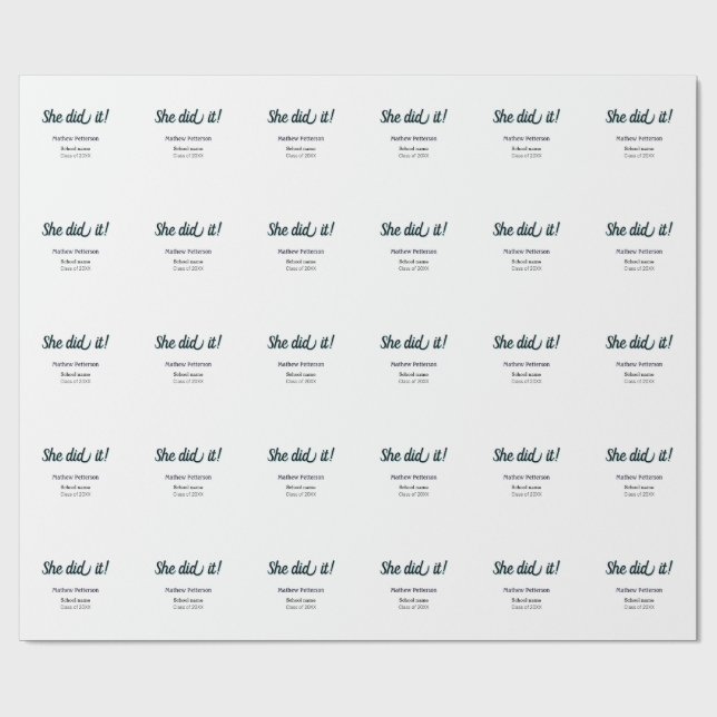 She did it simple black classy modern graduation geschenkpapier (Flach)