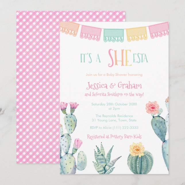 She-ESTA Señorita Mexican Fiesta Girl Baby Shower Einladung (Vorne/Hinten)