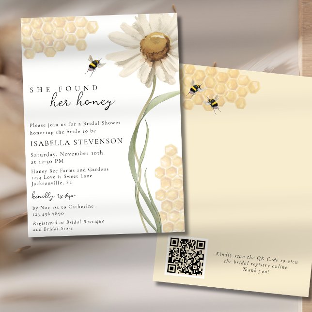 She Found Her Honey Bee Bridal Shower QR Code Einladung (Von Creator hochgeladen)