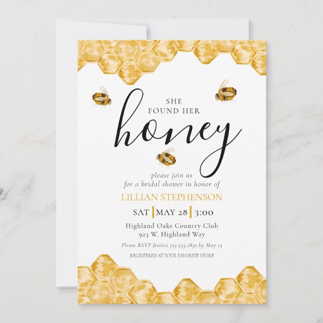 She Found Her Honey Bee Themed Daisy Bridal Shower Einladung (Vorderseite)