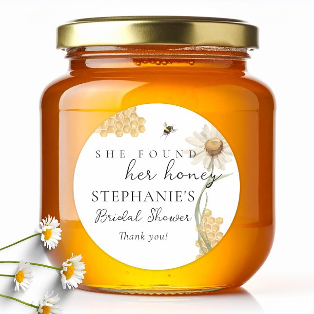She Found Her Honey Personalized Bridal Shower Runder Aufkleber (Von Creator hochgeladen)