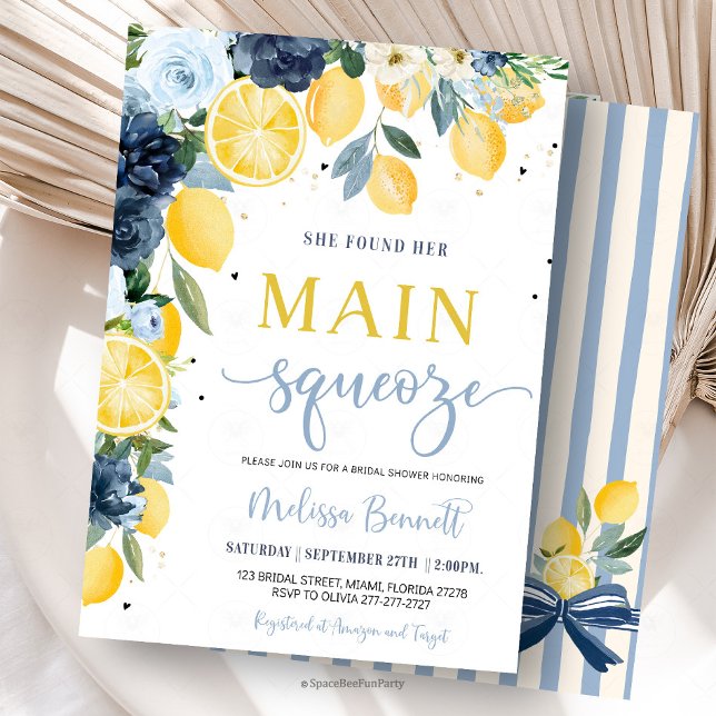 She Found Her Main Squeeze Lemon Bridal Shower  Einladung (she found her main squeeze,lemon bridal shower invitation,citrus bridal shower,mediterranean,summer )