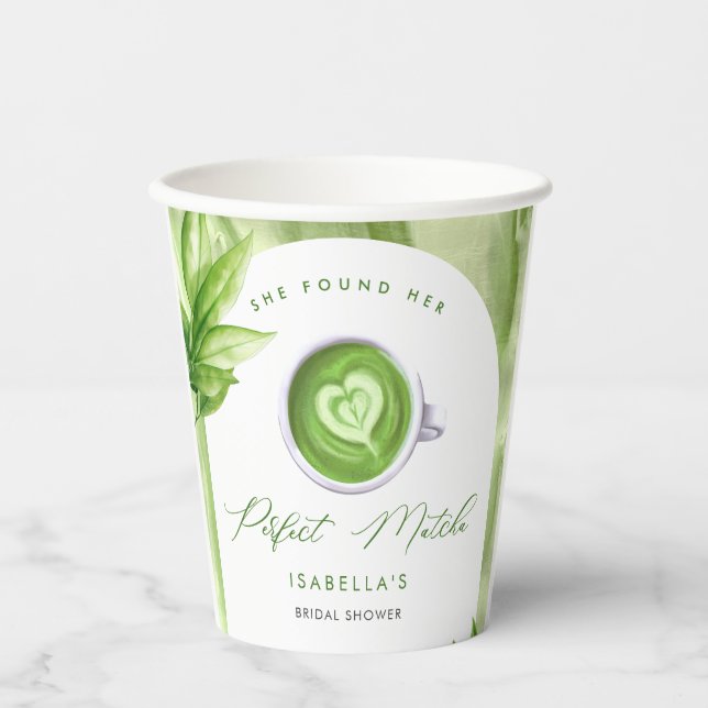 She Found Her Perfect Matcha Elegant Bridal Shower Pappbecher (Vorderseite)