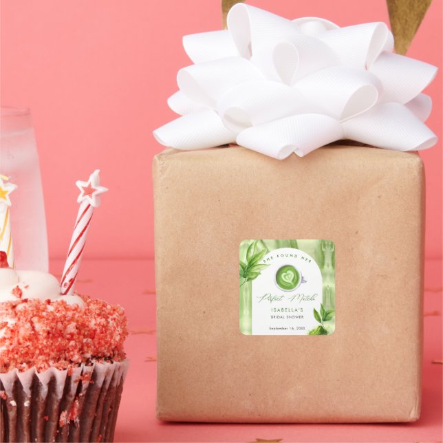 She Found Her Perfect Matcha Elegant Bridal Shower Quadratischer Aufkleber (Party)