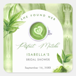 She Found Her Perfect Matcha Elegant Bridal Shower Quadratischer Aufkleber