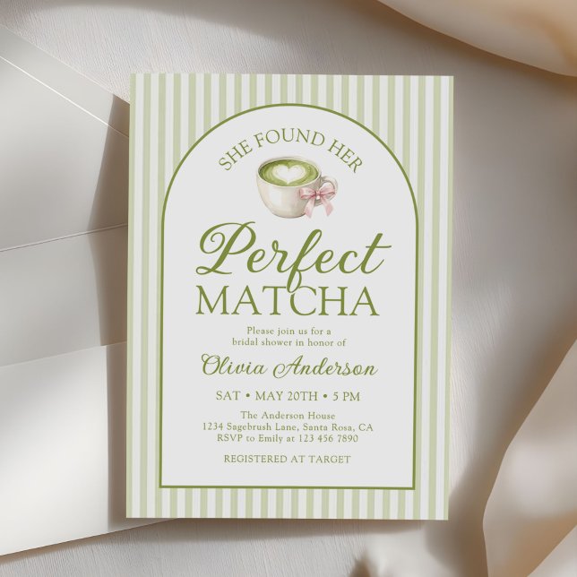 She Found Her Perfect Matcha Green Bridal Shower Einladung (Von Creator hochgeladen)