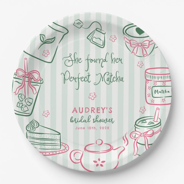 She Found Her Perfect Matcha Green Bridal Shower N Pappteller (Vorderseite)
