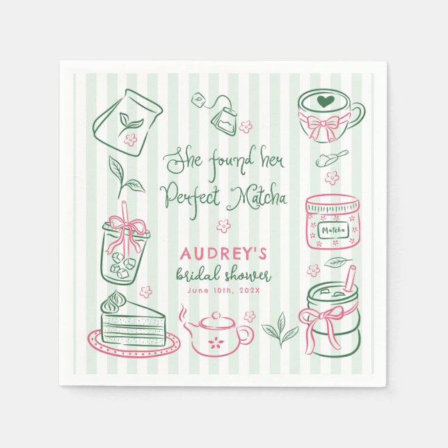 She Found Her Perfect Matcha Green Bridal Shower Serviette (Vorderseite)