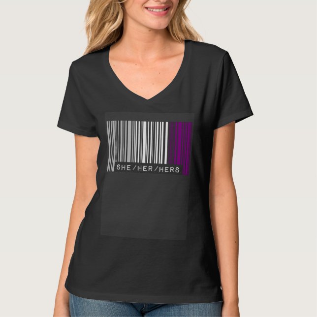 She Her Hers Pronouns Asexual Pride Flag Barcode A T-Shirt (Vorderseite)