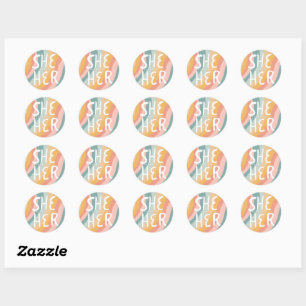 SHE/HER Pronouns Rainbow Handlettering Runder Aufkleber