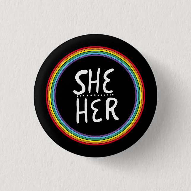 SHE/HER Pronouns Rainbow Handschrift Minimal Button (Vorderseite)