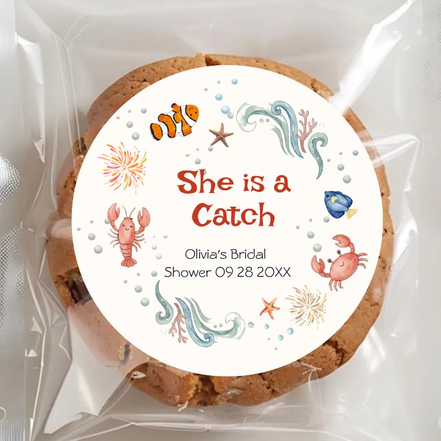 She Is a Catch Coastal Bridal Shower Favor Sticker (Von Creator hochgeladen)
