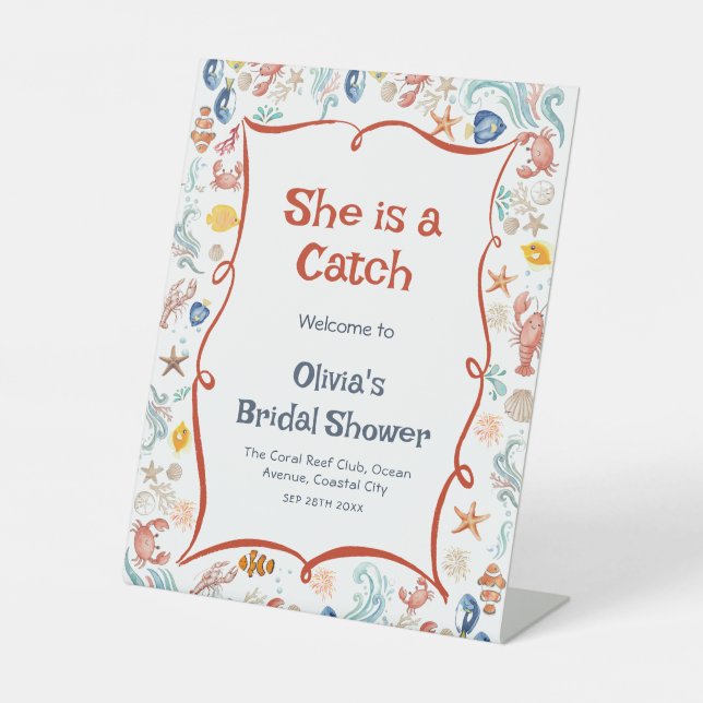 She Is a Catch Nautical Bridal Shower Welcome Sockelschild (Vorderseite)
