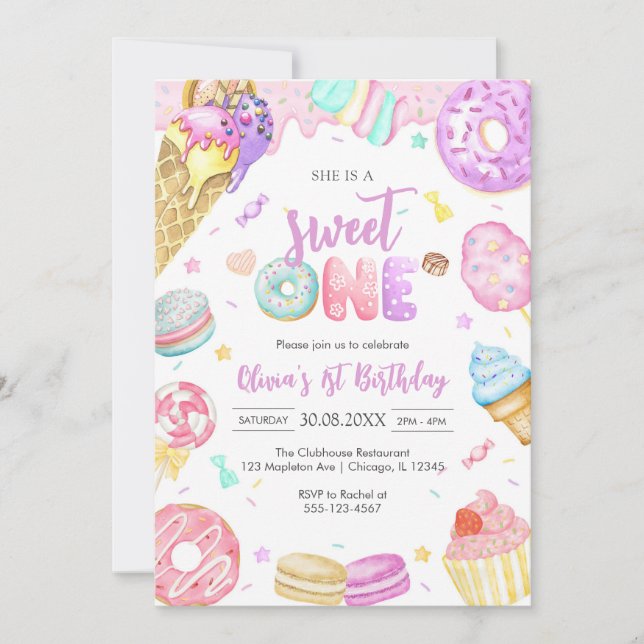 She is a Sweet One Birthday Party Invitation (Devant)