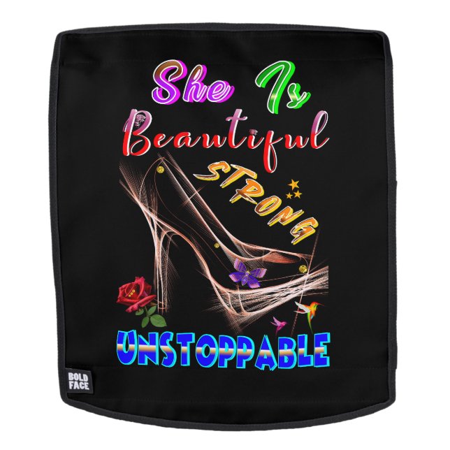 She Is Beautiful Strong Unstoppable Rucksack (Abnehmbare Front)
