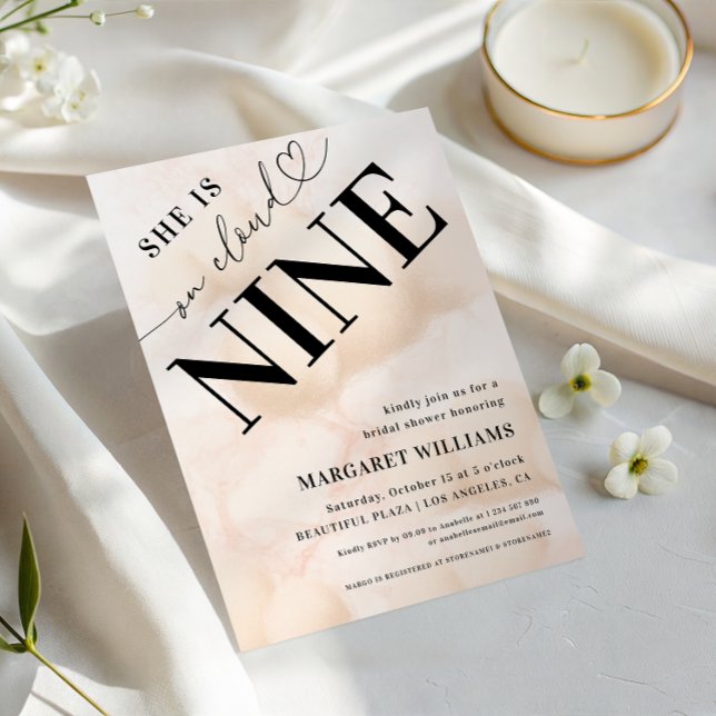 She is on Cloud Nine Heart Script Bridal Shower Einladung (Von Creator hochgeladen)