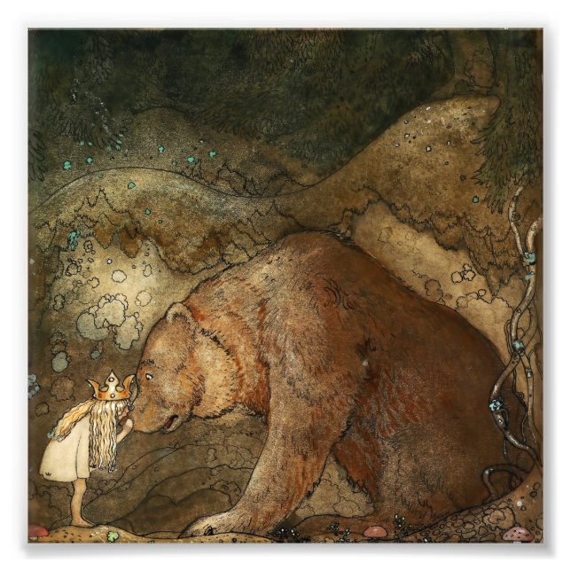 "She Kissing the Bären" von John Bauer Fotodruck (Vorne)