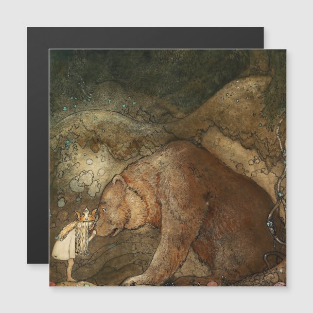 "She Kissing the Bären" von John Bauer Magneteinladung (Vorne/Hinten)