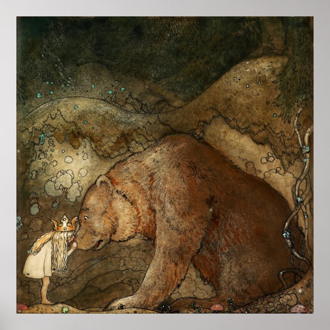 "She Kissing the Bären" von John Bauer Poster (Vorne)