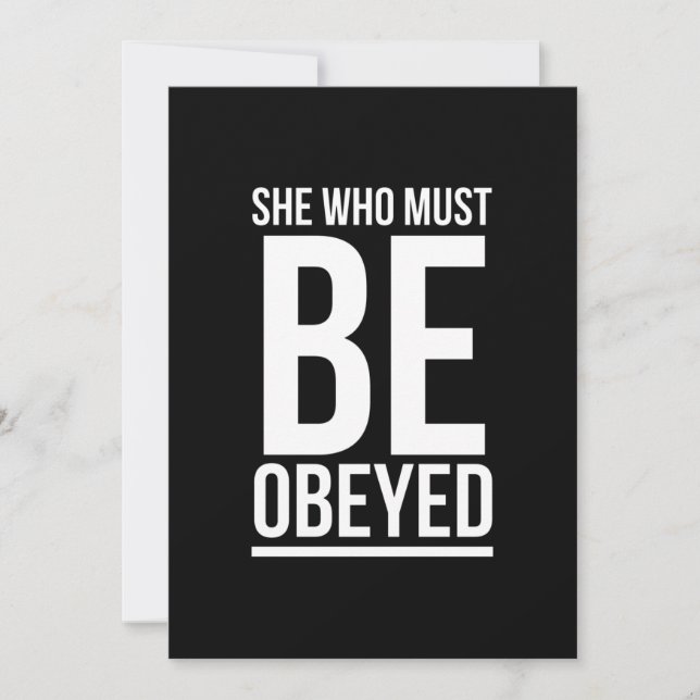 She must be obeyed funny gifts for her white dankeskarte (Vorderseite)