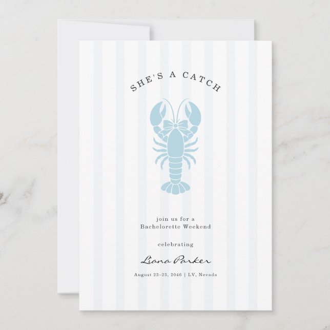 She’s a Catch Coastal Lobster Bachelorette Weekend Einladung (Vorderseite)