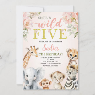 She’s a Wild Five Floral Safari Girl 5th Birthday Einladung