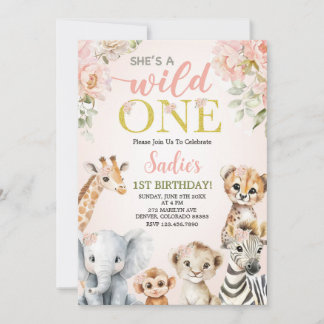 She’s a Wild One Floral Safari Girl 1st Birthday Einladung