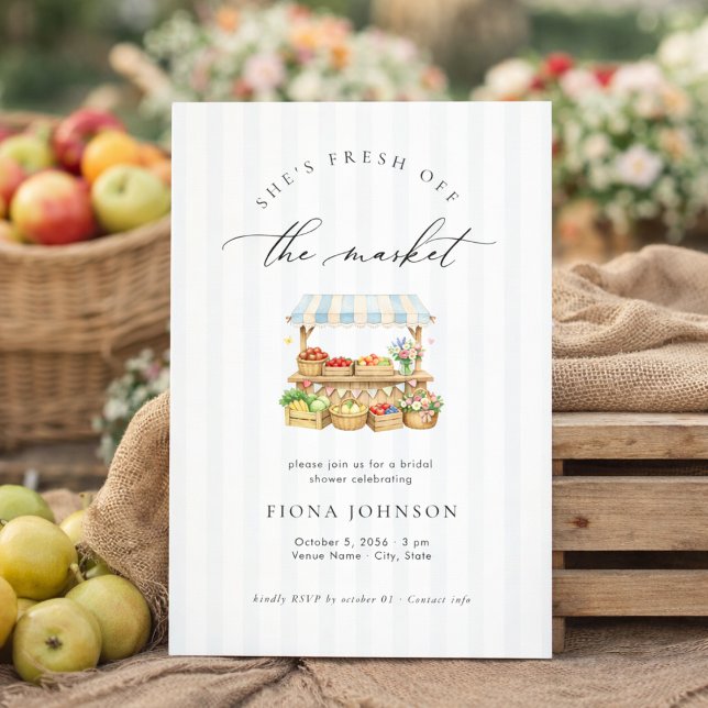 She’s Fresh Off the Market Stripe Bridal Shower Einladung (Von Creator hochgeladen)