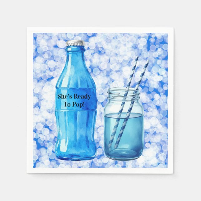 She’s Ready To Pop Blue Boy Baby Shower Serviette (Vorderseite)