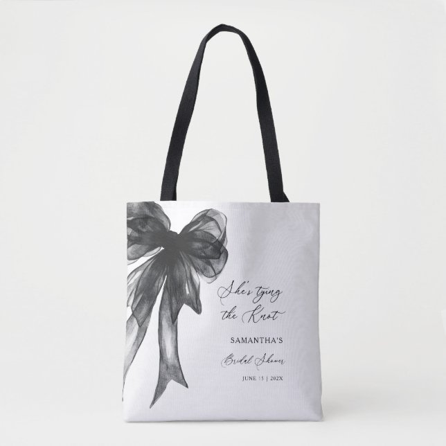 She’s Tying The Knot Black Bow Bridal Shower Tasche (Vorderseite)