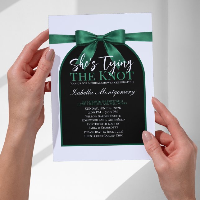 She’s Tying the Knot Emerald Green Palette Bow Einladung (She’s Tying the Knot Emerald Green Palette Bow Invitations
)
