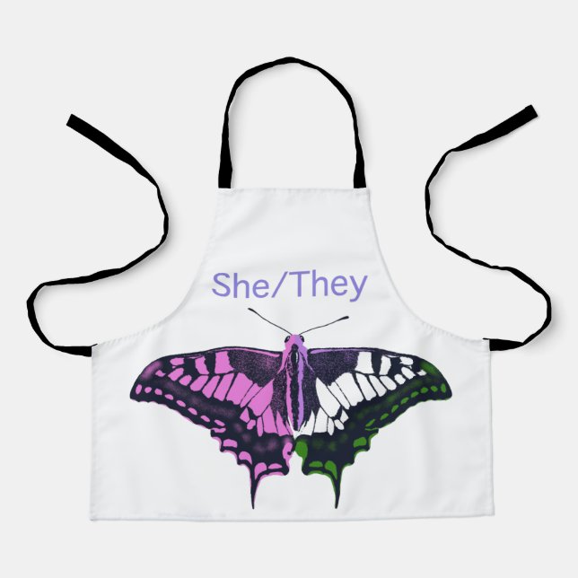 She/They Non-Binary Flag Swallowtail Butterfly Schürze (Vorderseite)