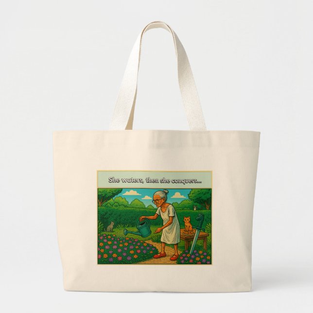 She waters, then conquers Tote Bag Jumbo Stoffbeutel (Vorne)
