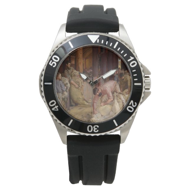 Shear the Rams (Australian Art) (Tom Roberts) Armbanduhr (Vorderseite)