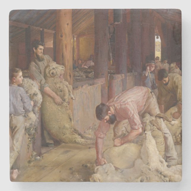 Shear the Rams (Australian Art) (Tom Roberts) Steinuntersetzer (Vorderseite)