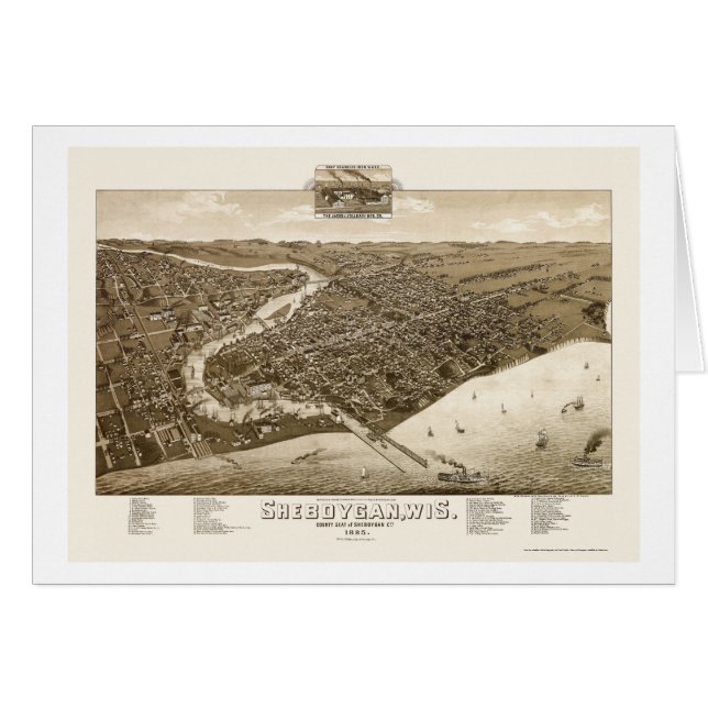 Sheboygan, panoramische Karte WI - 1885 (Vorderseite (Horizontal))