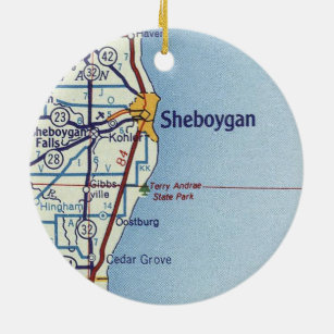 Sheboygan WI Vintag Map Keramik Ornament