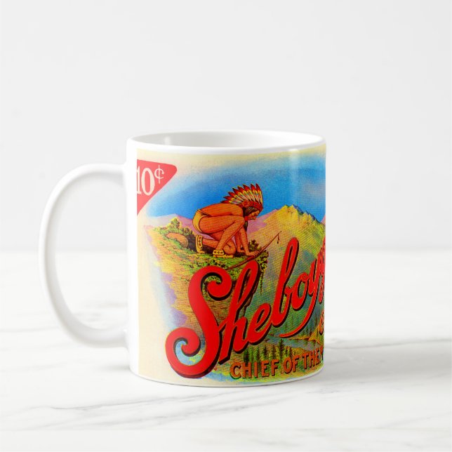 Sheboygan-Zigarrenlabel der 1920er Kaffeetasse (Links)