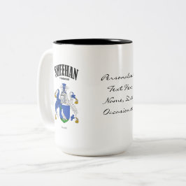 Sheehan Familienwappen, Übersetzung und Bedeutung Zweifarbige Tasse
