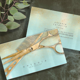 Sheen and Shears Hair Stylist Gold/Aquamarin ID814 Visitenkarte