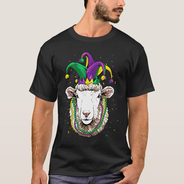 Sheep Animal Lover Niedlich Mardi Gras Carnival Je T-Shirt (Vorderseite)