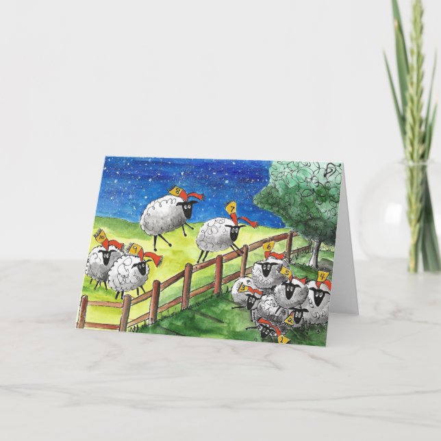 Sheep Art, Folk art Watercolor Malerkarte Karte (Vorderseite)