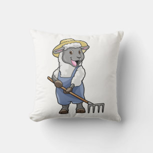 Sheep as Farmer with Rake & Hat Kissen