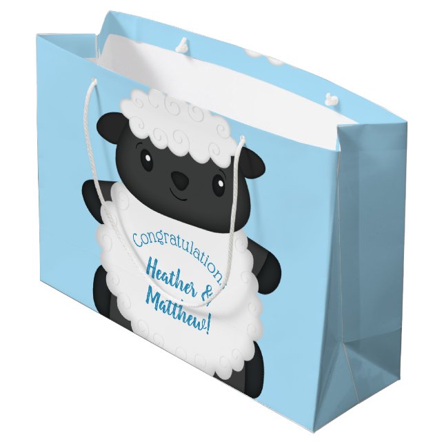 Sheep Baby Dusche Blue Große Geschenktüte (Rückseite Schrägansicht)