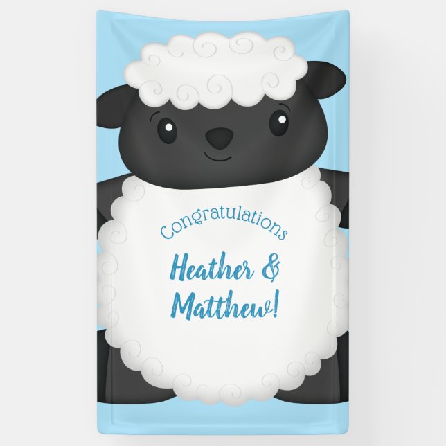 Sheep Baby Dusche Farm Blue Boy Banner (Vertikal)