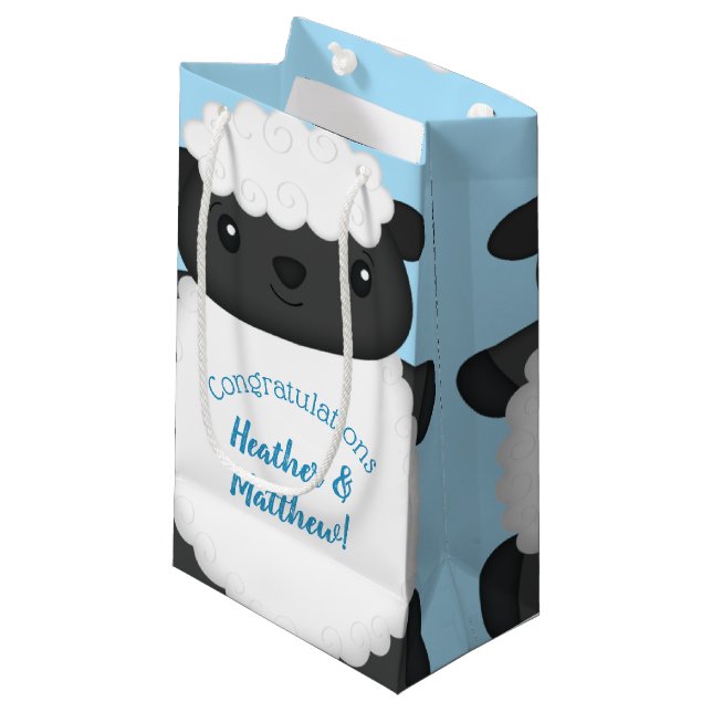 Sheep Baby Dusche Farm Blue Boy Kleine Geschenktüte (Vorderseite Schrägansicht)