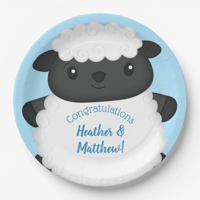Sheep Baby Dusche Farm Blue Boy Pappteller (Vorderseite)