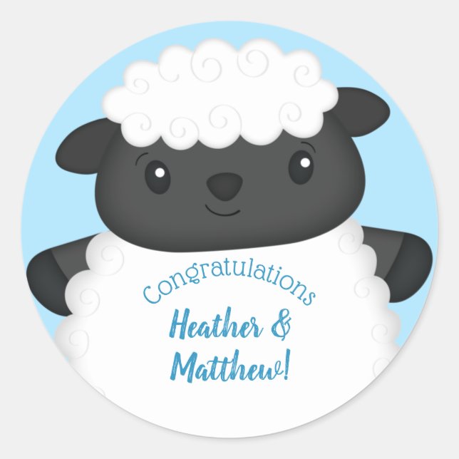 Sheep Baby Dusche Farm Blue Boy Runder Aufkleber (Vorderseite)