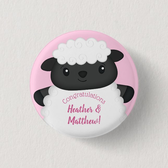 Sheep Baby Dusche Rosa Button (Vorderseite)